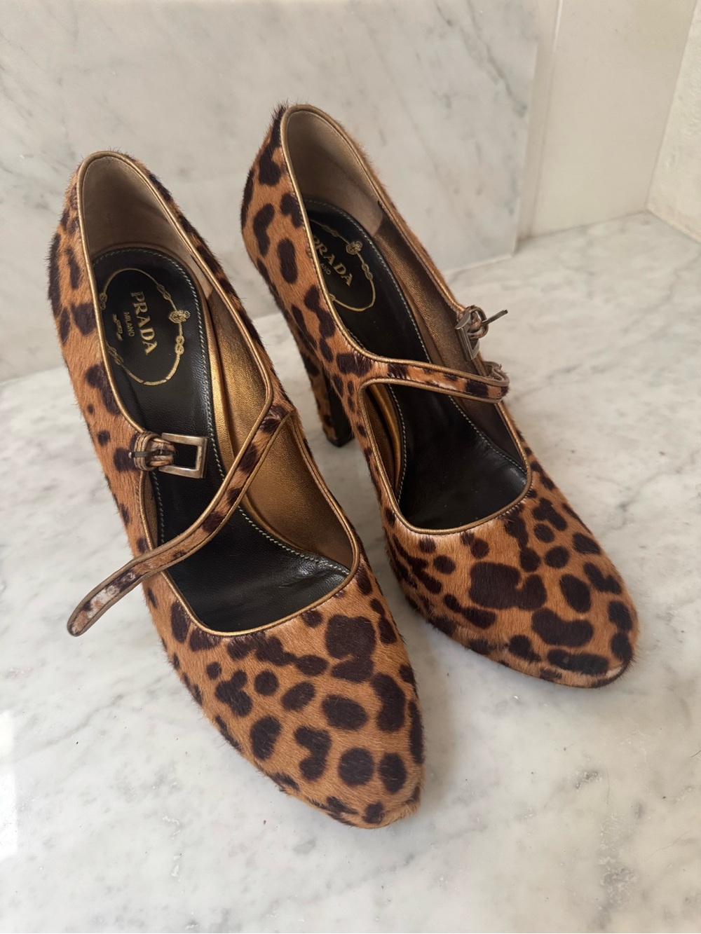 Prada Leopard Print Pony Hair Mary Jane heels - Picture 3 of 8